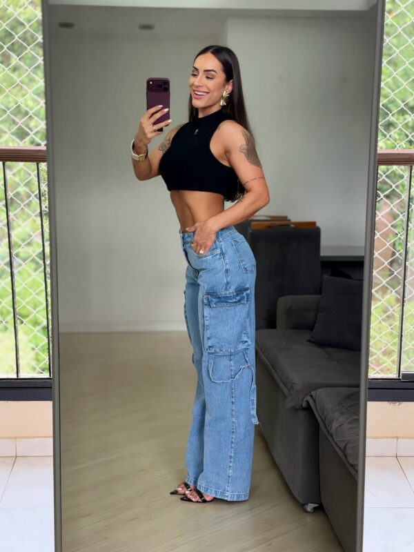 Calça Cargo Jeans Azul