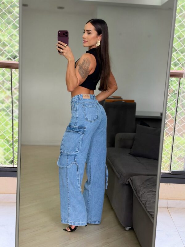 Calça Cargo Jeans Azul
