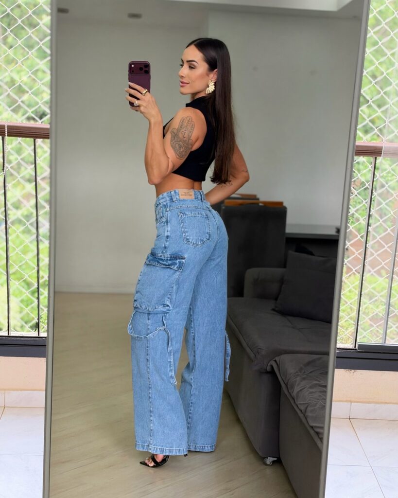 Calça Cargo Jeans Azul