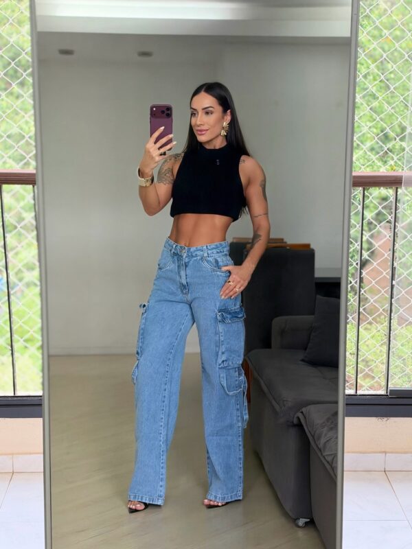 Calça Cargo Jeans Azul