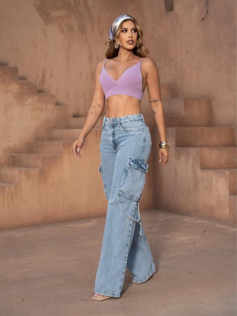 Calça Cargo Jeans Clara