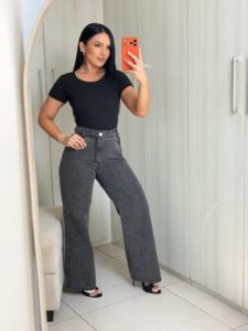 Calça Wide Leg Cinza