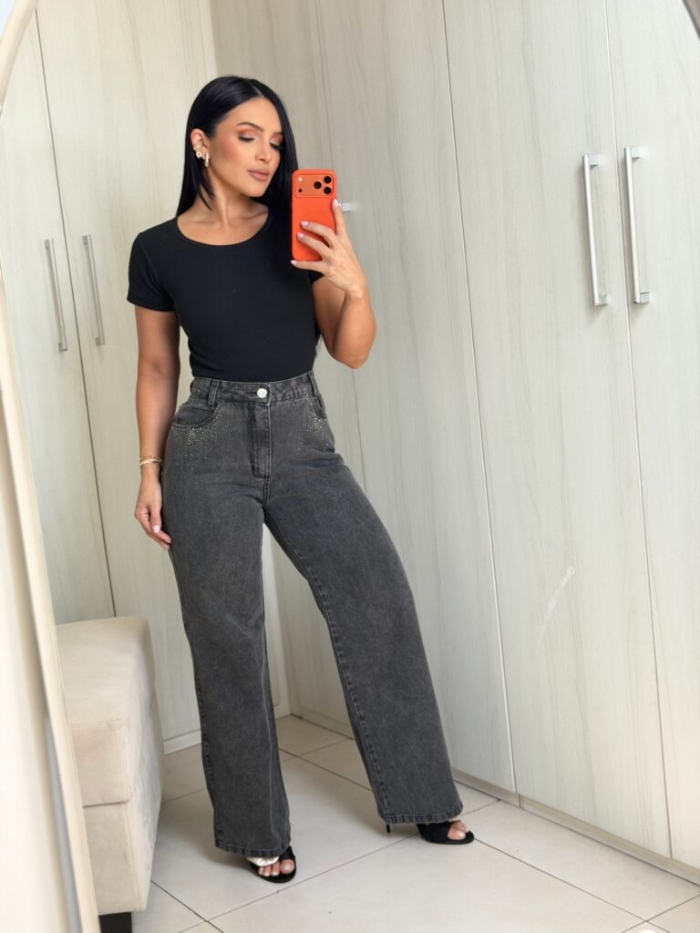 Calça Wide Leg Cinza