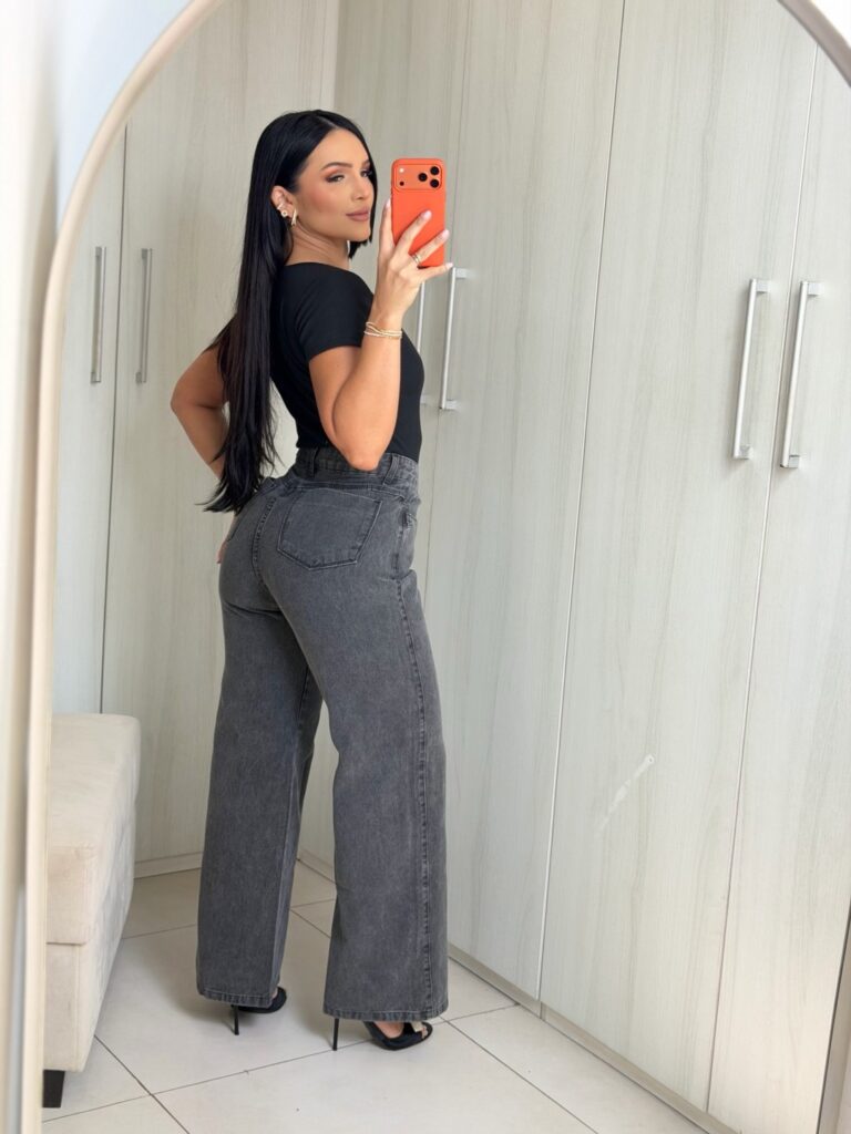 Calça Wide Leg Cinza