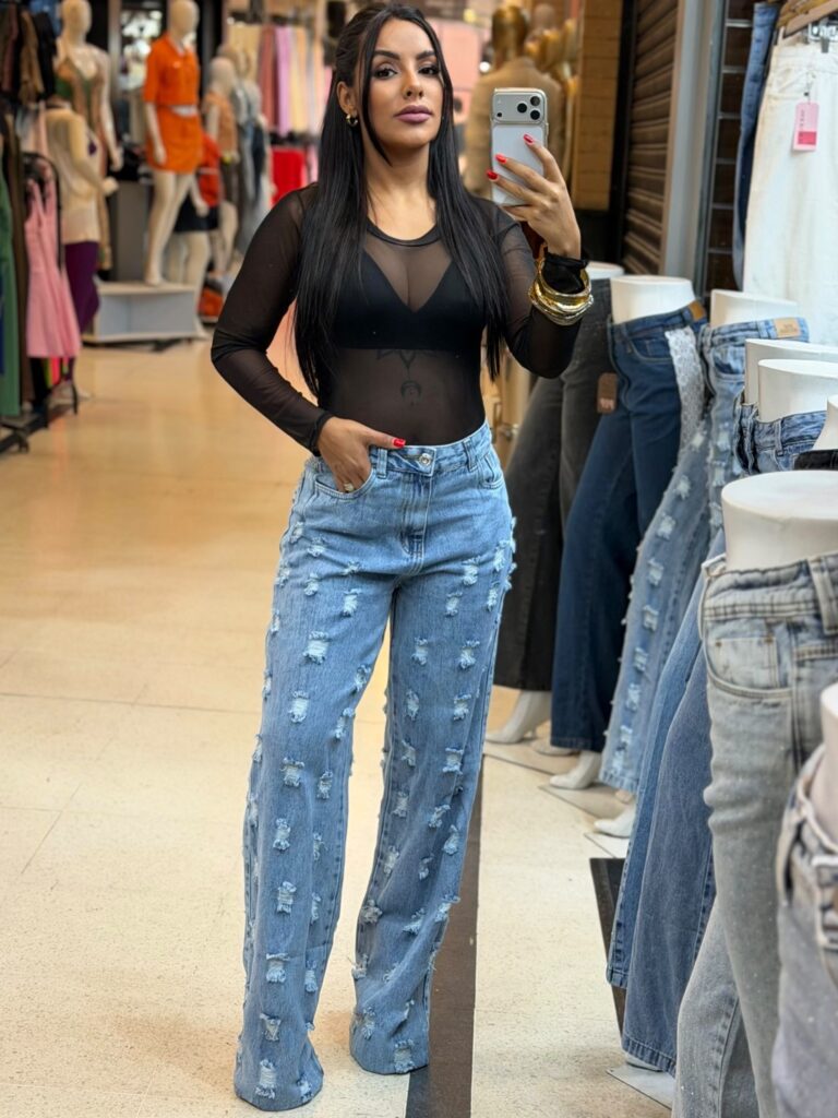 Calça Wide Leg Destroyed