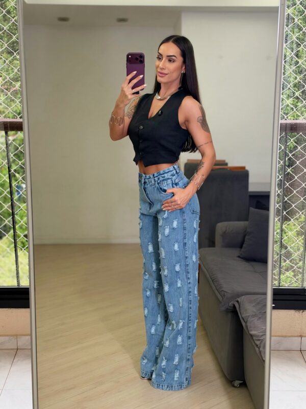Calça Wide Leg Destroyed