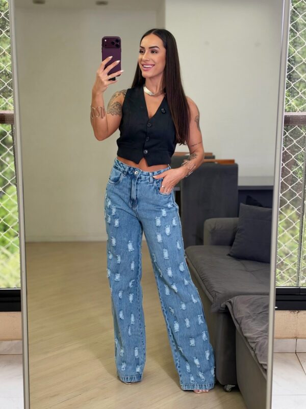 Calça Wide Leg Destroyed