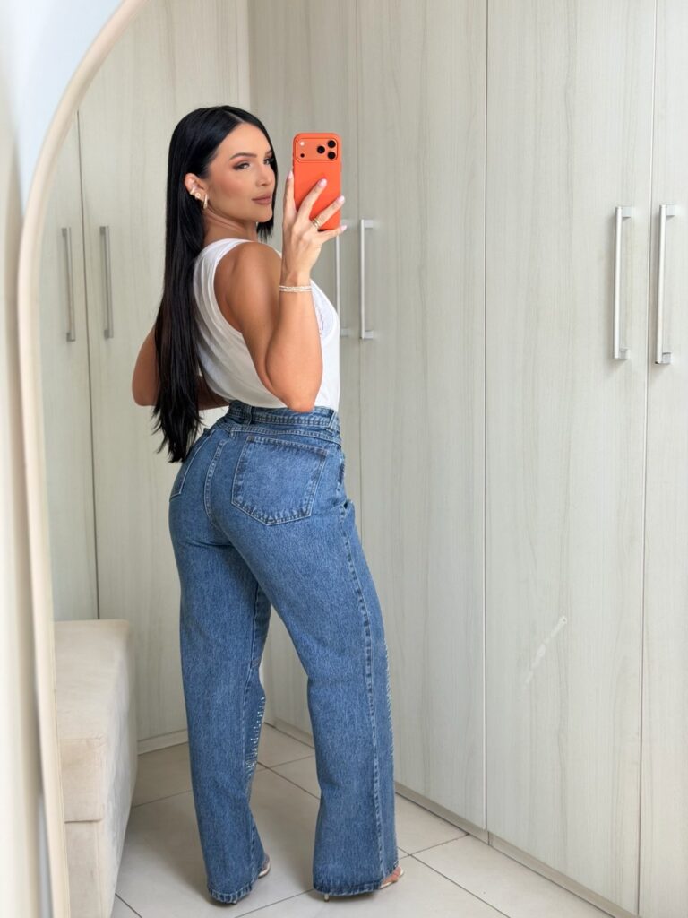 Calça Wide Leg Jeans Azul