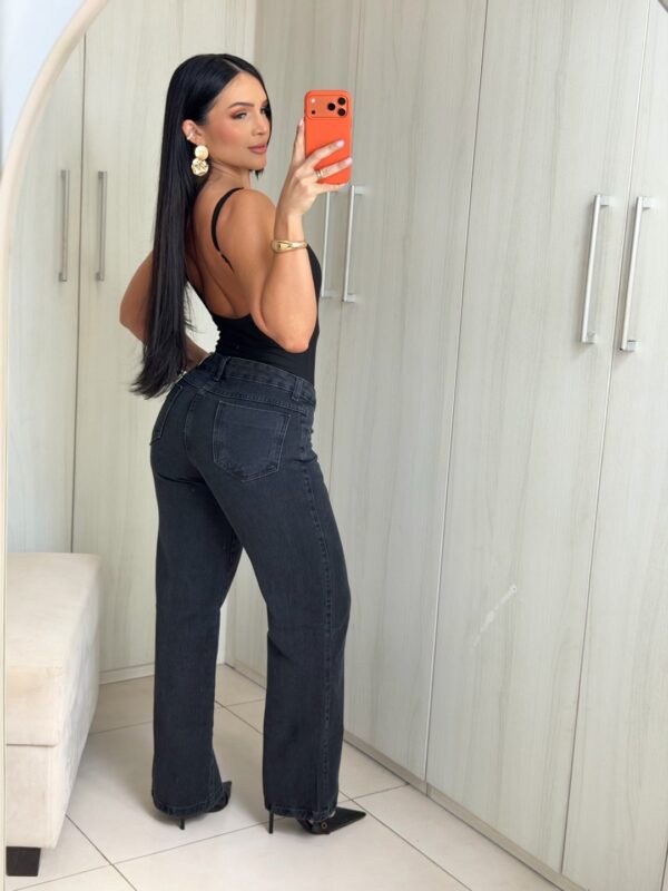 Calça Wide Leg Jeans Escura Reta