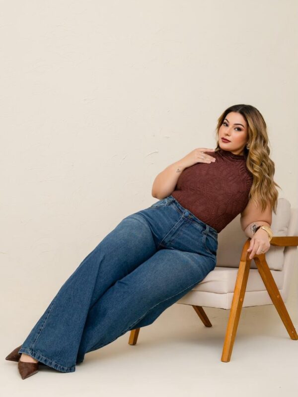 Calça Wide Leg Jeans Escuro