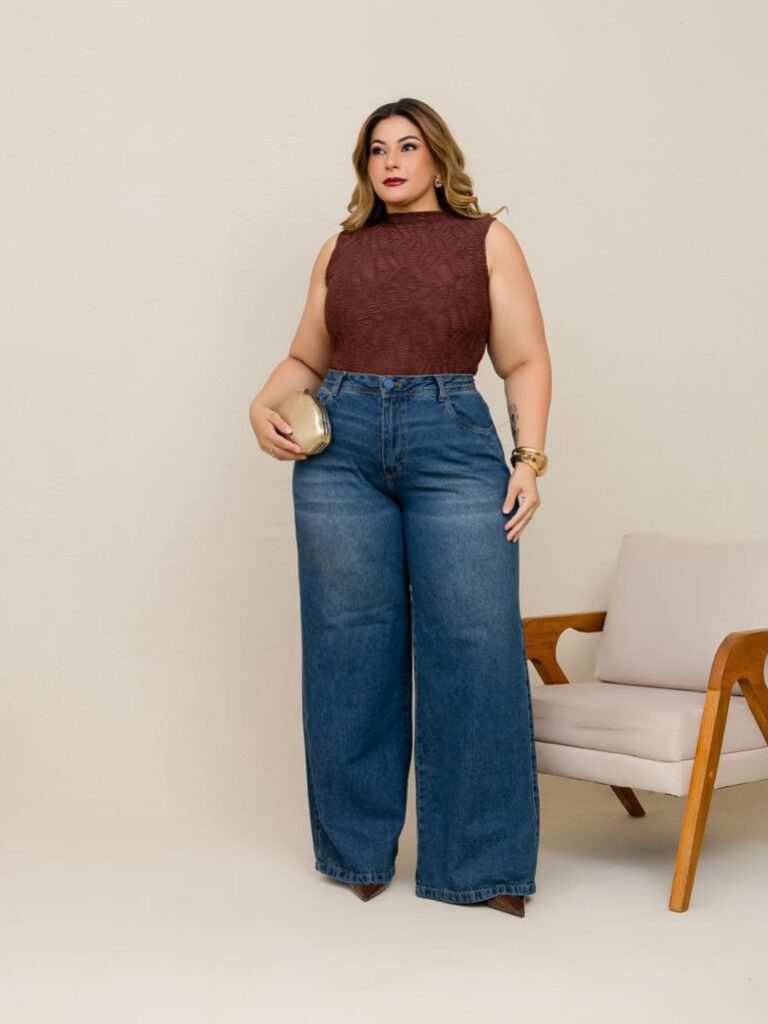 Calça Wide Leg Jeans Escuro