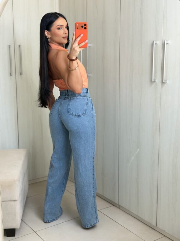 Calça Wide Leg Jeans Médio Reta