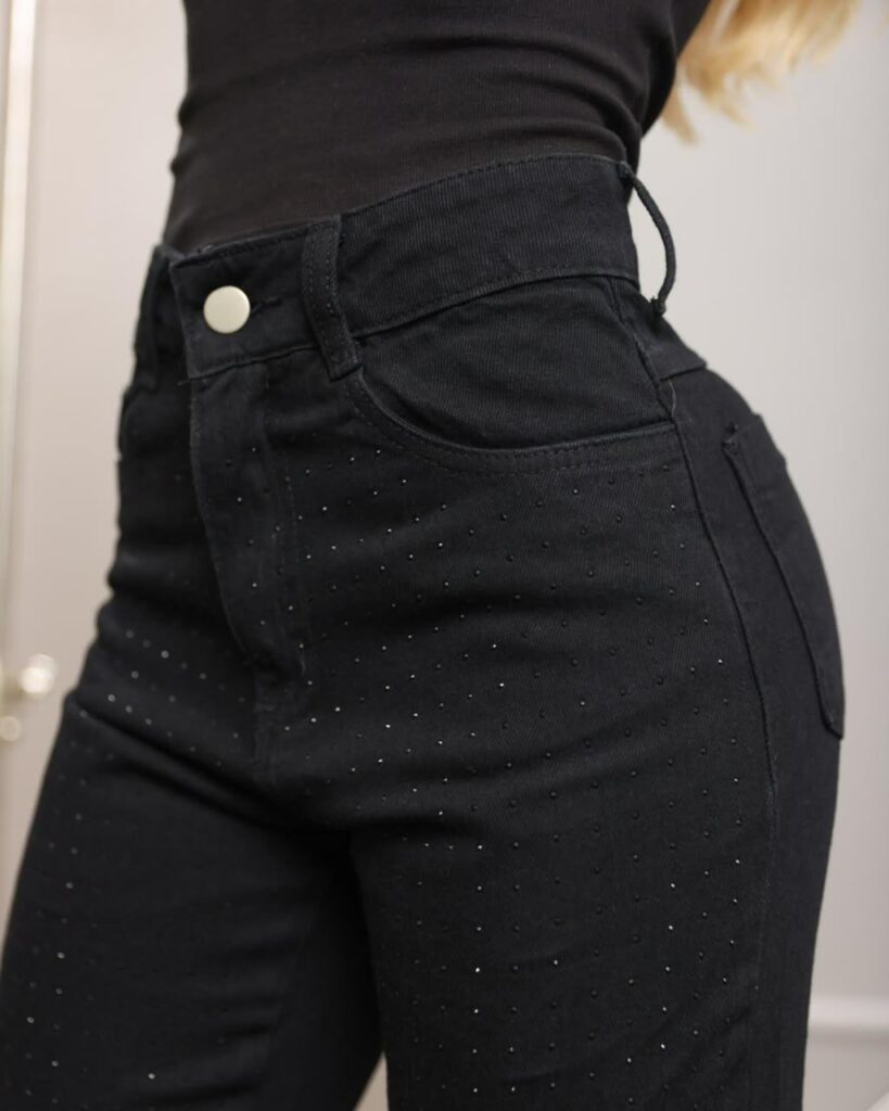 Calça Wide Leg Preta com Brilho