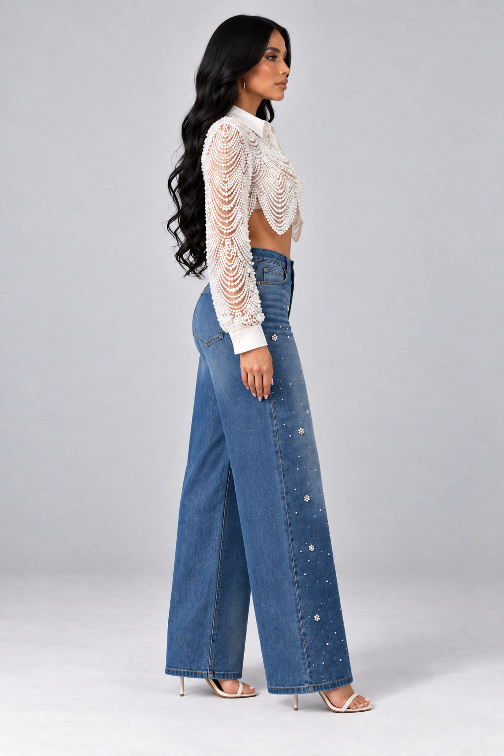 Calça Jeans Wideleg Perolada