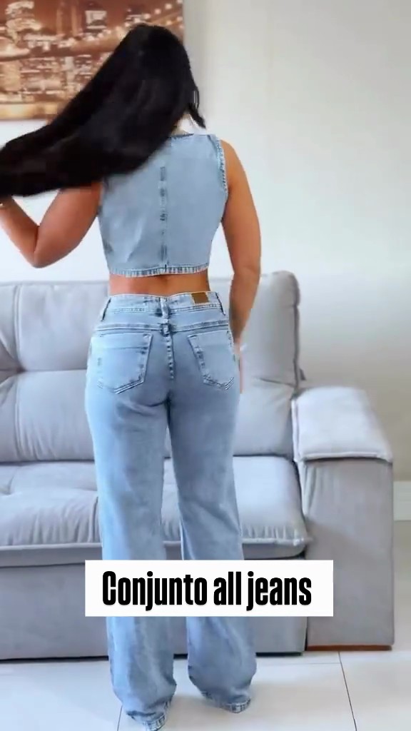 Conjunto All Jeans Colete e Calça Cargo