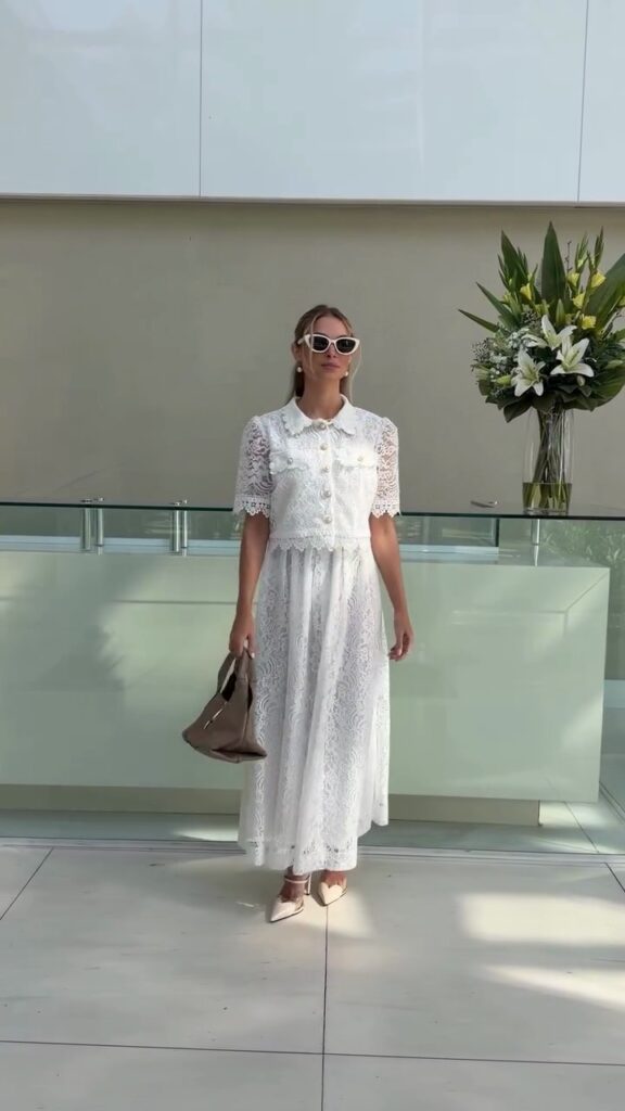 Conjunto Branco Longo Renda