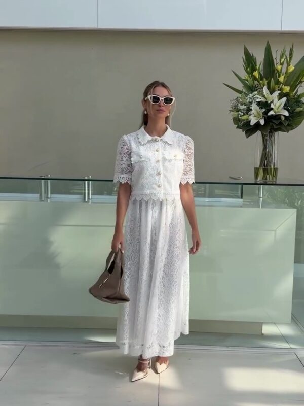 Conjunto Branco Longo Renda