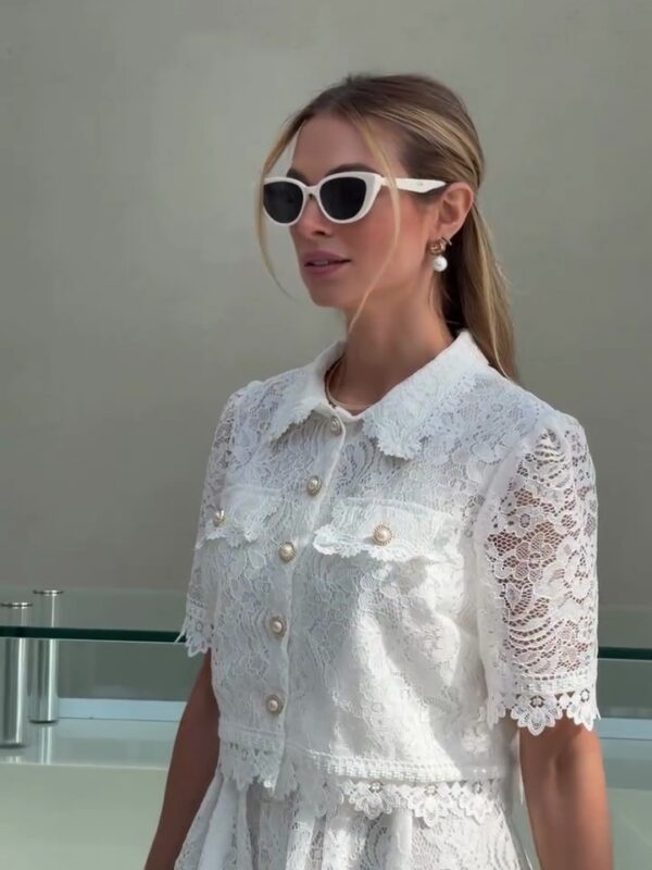 Conjunto Branco Longo Renda