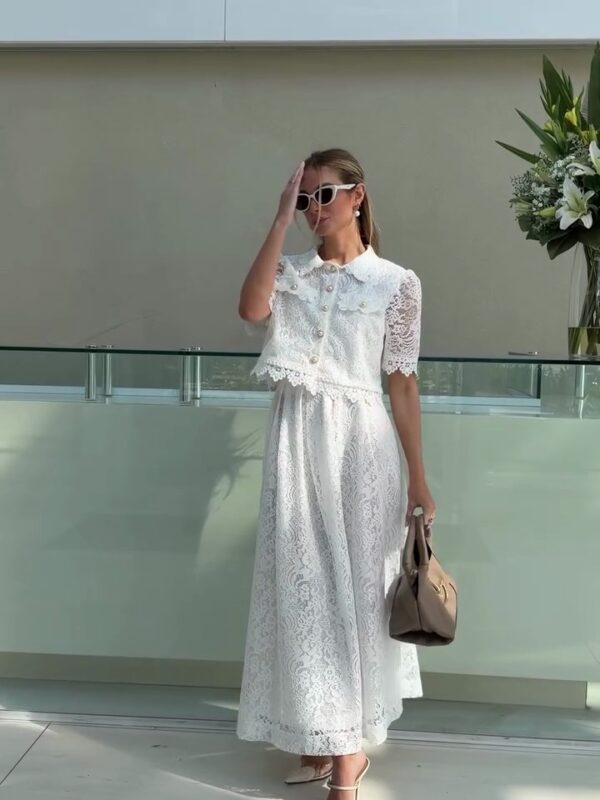 Conjunto Branco Longo Renda