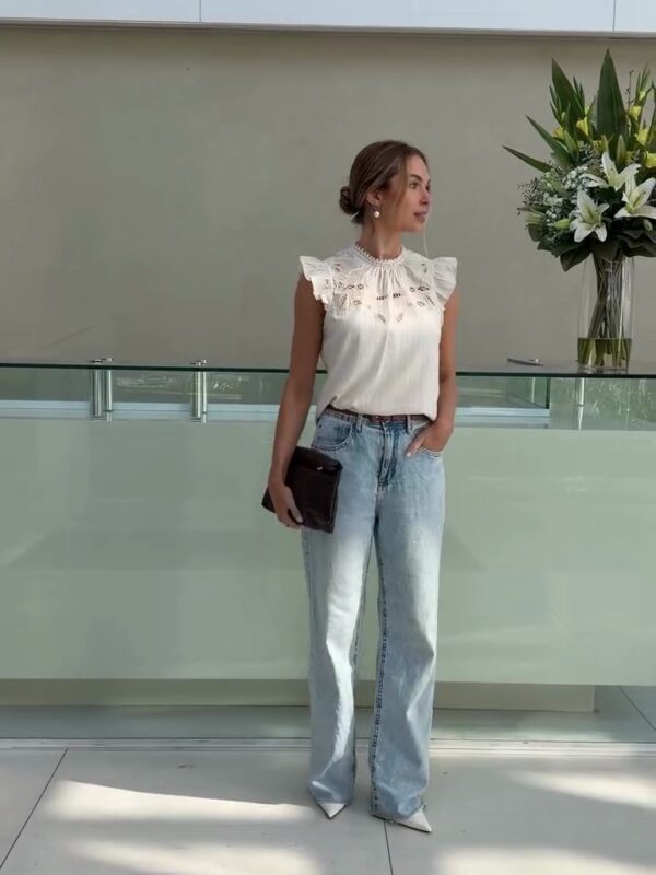 Blusa Laise Branca Manga Curta