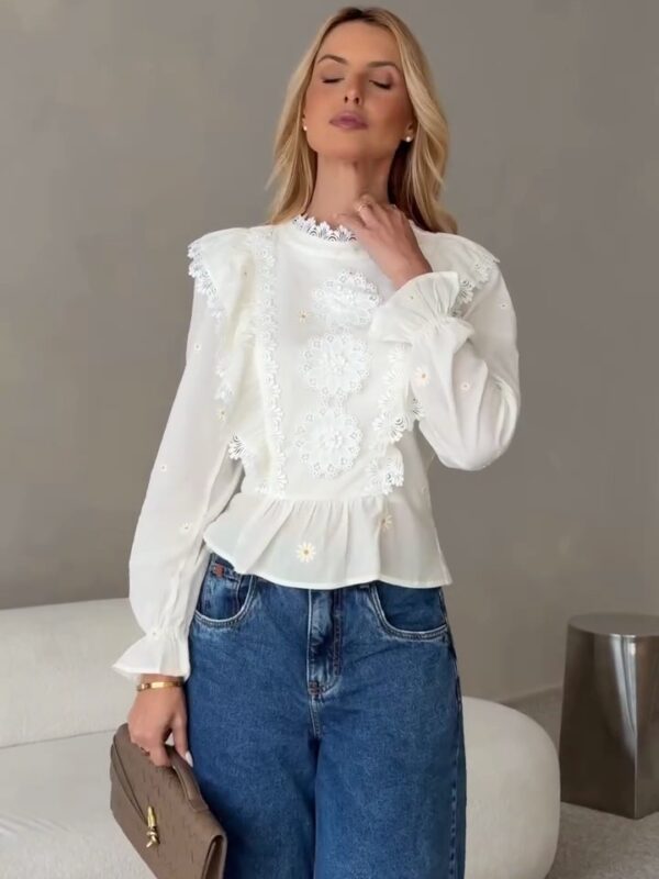 Blusa Branca Peplum Manga Longa
