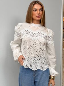 Blusa Laise Manga Longa Branca