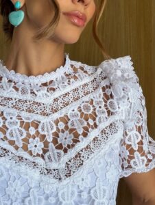 Blusa Renda Guipir Manga Princesa