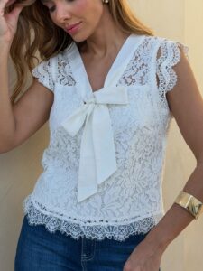 Blusa Renda Laço Branca