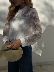Blusa Renda Manga Longa Cinza