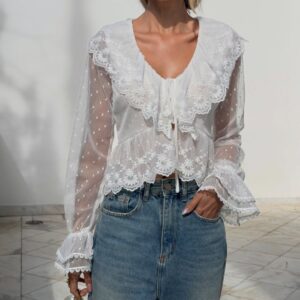 Blusa Tule Babados Manga Longa