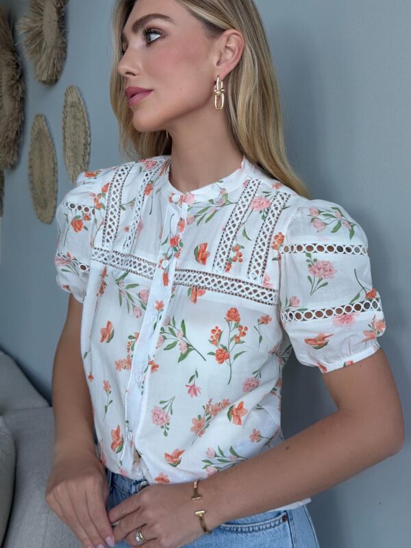 Camisa Floral Manga Bufante
