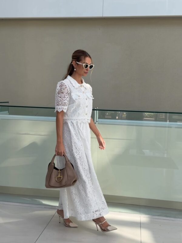 Conjunto Branco Longo Renda