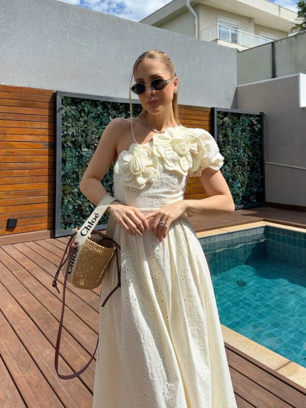 Vestido Longo Laise Flores Um Ombro