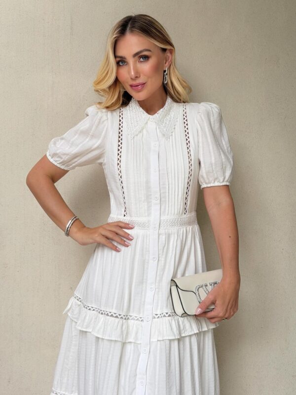 Vestido Midi Branco com Gola