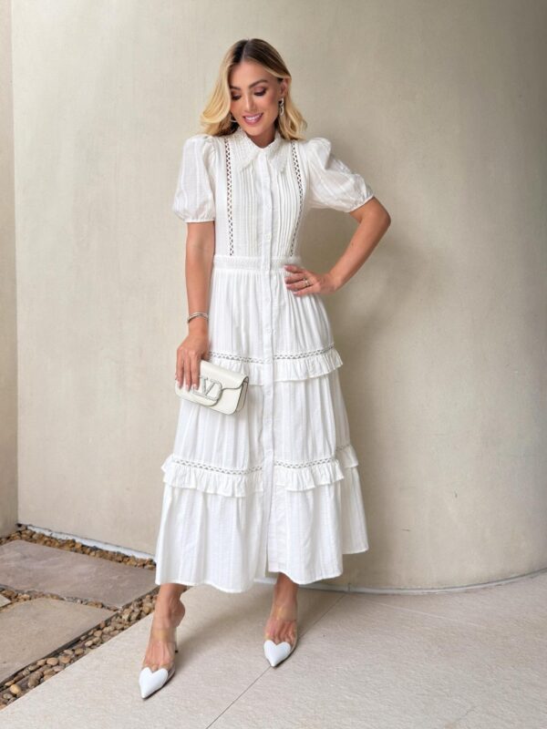 Vestido Midi Branco com Gola