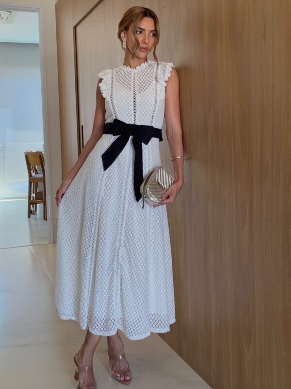Vestido Renda Guipir com Faixa