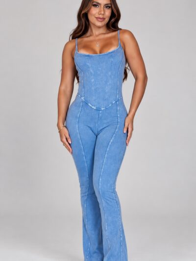 Macacão Jeans Estonado Azul Claro