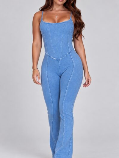 Macacão Jeans Estonado Azul Claro