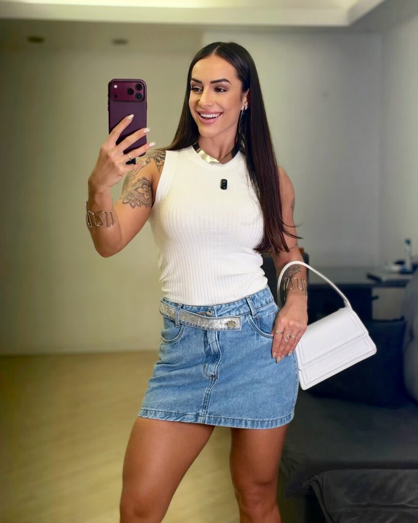 Saia Jeans Clara com Cinto de Brilho